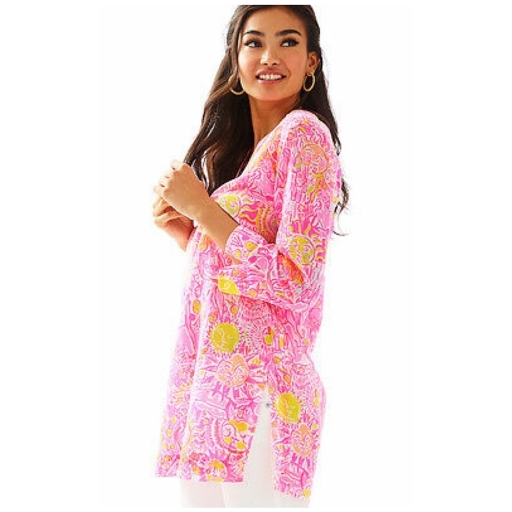 Sz XS Pink Pout Lilly Pulitzer Marco Island 100% Cotton Tunic Top Resortwear